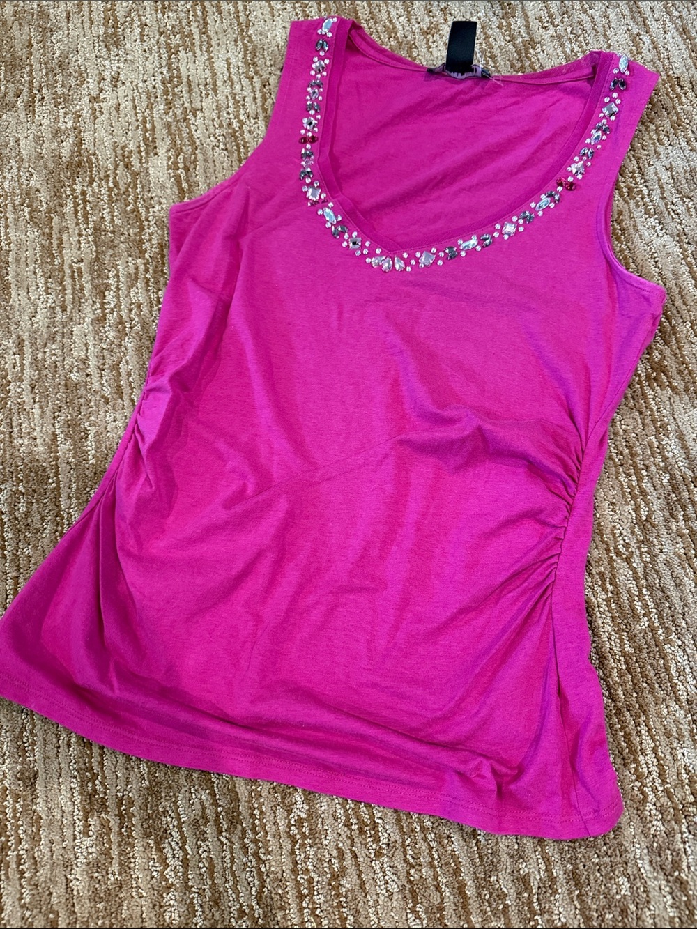 White House Black Market Hot Pink Embellished Scoop Neck Tank